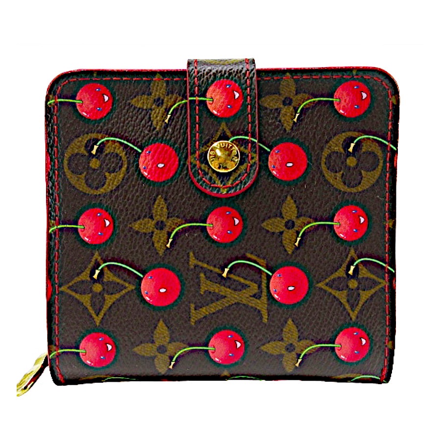 Authentic Louis Vuitton X Murakami Monogram Cerise Zip Compact Wallet
